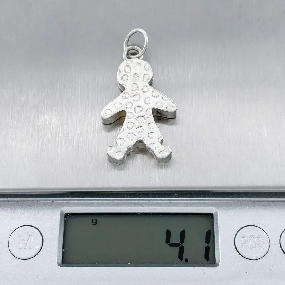 Vintage Sterling Silver 925 Textured Figure Gingerbread Pendant